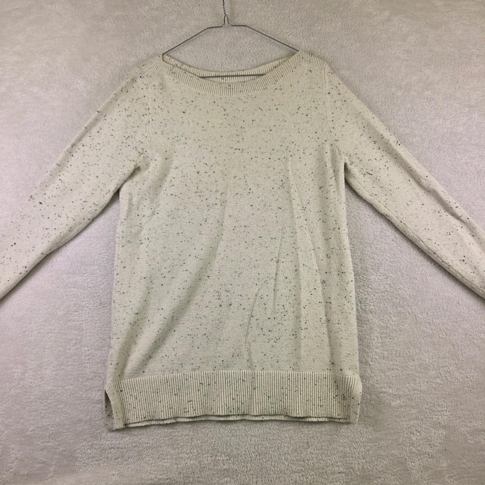 LOFT Womens Cream Flecked Knit Boat Neck Long Sleeve Sweater Size M